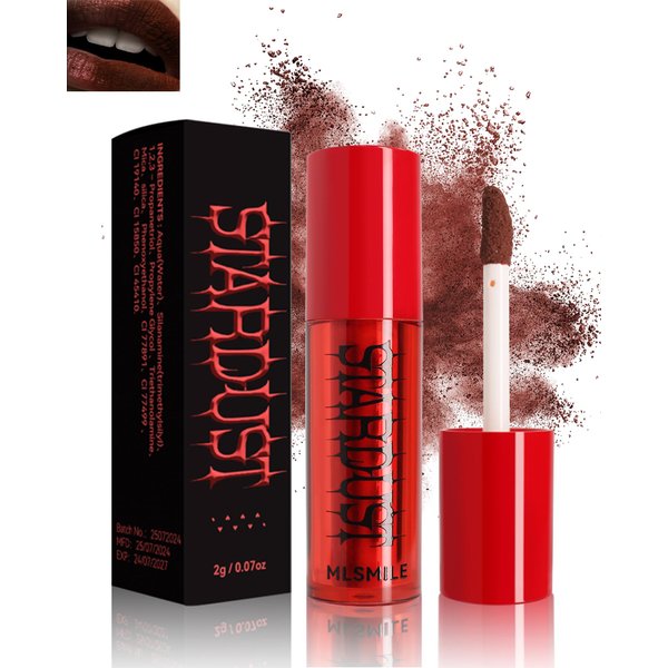 Glitter Powder Lipstick for Women,Shimmer Liquid Lipstick Dark Red Lipcolor with Lightweight Powder Texture,Long Lasting High Impact Lip Stain Nonstick Smudge-Proof Lip Gloss Lip & Cheek Lip Makeup-04