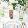 Jofefe 12Pcs Mini Rustic Wood Place Card Holders and 24Pcs Kraft Table Place Cards, Rustic Mini Table Number Holders, Table Sign Stand, Name Card Photo Picture Holders for Wedding, Party, Birthday.