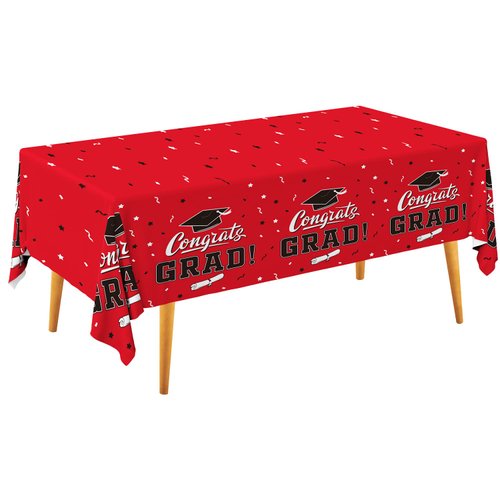 Graduation Party Decorations, Gongrats Grad Tablecover for Graduation Party Supplies, 3 pcs Class Red Table Cloths, 54"x108"