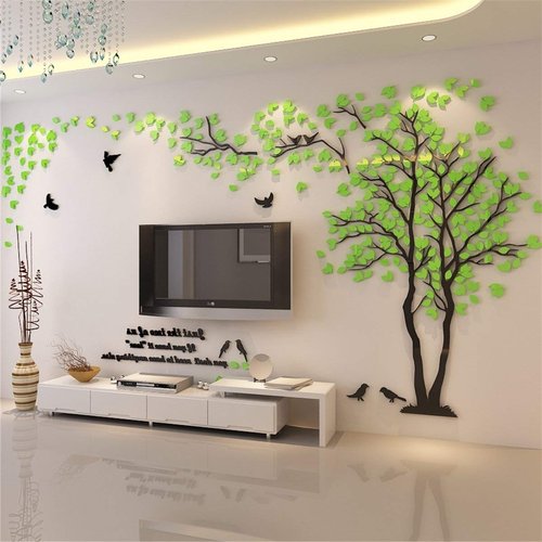 3D Tree Wall Stickers - DIY Tree Birds Wall Decals Family Couple Tree Stickers Murals Wall Decor for Living Room Bedroom TV Background Home Decorations(Green Right,M-98X51in)