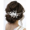 Unicra Flower Bride Wedding Hair Comb Leaf Silver Bridal Headpiece Pearl Hair Accessories Crystal Hair Piece Jewelry for Women and Girls (A Silver)