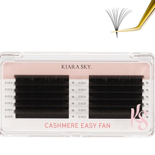 KIARA SKY LASH Premium Cashmere Easy Fan Lash Extensions | Soft Semi-matte natural finish | Fans like Butter | For Professional Eyelash Extensions Use Only | Black, (D-0.03-16MM)