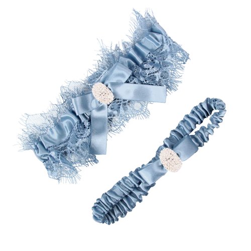 LOWOSAIWOR Blue Wedding Garters for Women,Vintage Garters Belt for Wedding Leg Garter Set for Bride (blue+lake blue)
