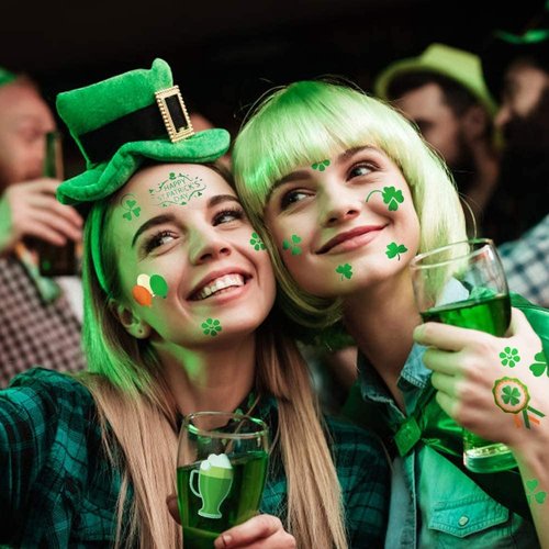 St Patricks Day Tattoos, 20 Unique Sheets Shamrock Patterned Tattoos, St. Patrick's Day Face Tattoos for Kids, Irish Parade and Party Favors Decorations