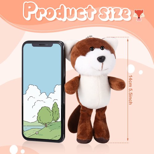 Chalyna 12 Pcs Cute Stuffed Animal Toy 4 Inch Mini Plush Turtle Puppy Dog Pig Ornaments Stuffed Doll Keychain Handbag Pendant for Birthday Party Favors DIY Home Decoration (Fox Style)