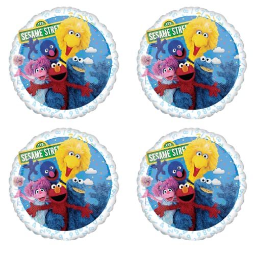 Sesame Street Kids Party Balloons - Set Of 4 Seasame Street Birthday Theme Balloon Decorations Featuring Elmo Big Bird Abby Cadabby Grover And Cookie Monster