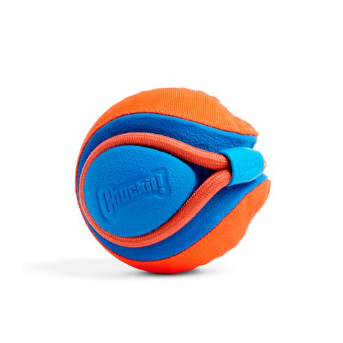 Chuckit! Rope Fetch Dog Toy - Ball on Rope Fetch and Tug-of-War Toy for Dogs - Durable EVA Rubber Construction - 5.5-inch Diameter - 18-inch Rope - Orange and Blue