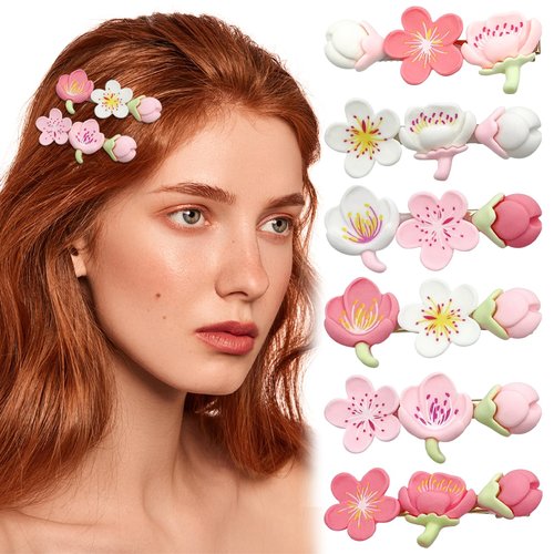 12Pcs Small Peach Blossom Hair Clips Cute Flower Hair Barrettes Sweet Floral Hair Alligator Bangs Clip Hair Styling Accessories for Women Girls