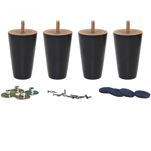WEICHUAN Black Round Solid Wood Replacement Sofa Couch Chair Ottoman Loveseat Coffee Table Cabinet Furniture Wood Legs Wood Furniture Legs(4" Set of 4)