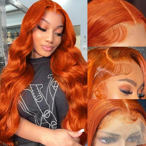 Ginger Lace Front Wigs Human Hair Orange 13x4 HD Transparent Body Wave Lace Frontal Wig Human Hair Pre Plucked with Baby Hair 180% Density Glueless 350# Colored Lace Wig for Black Women 26 Inch
