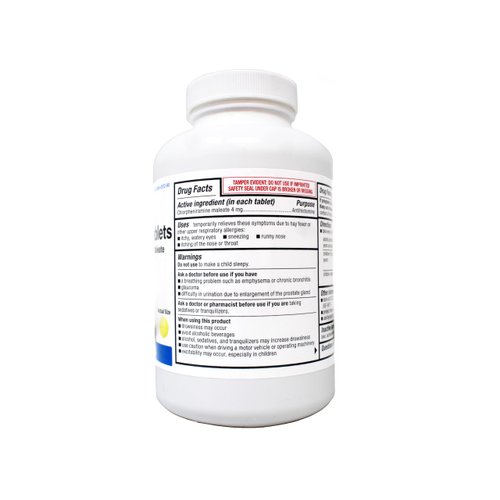 Major Allergy Tablets, Chlorpheniramine Maleate 4 mg , Antihistamine 4 Hour, 1000 Tablets