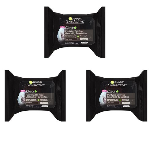 Garnier SkinActive Clean+ Charcoal Oil-Free Makeup Remover Wipes, 3 Count