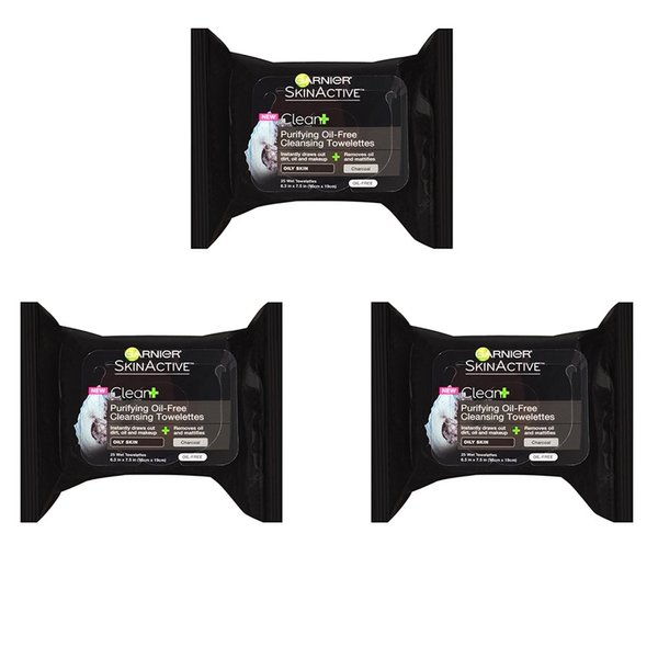 Garnier SkinActive Clean+ Charcoal Oil-Free Makeup Remover Wipes, 3 Count