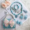 ELEMIRSA Girl Handbag Purse for Little Girls Kids Pretend Play Dress Up Necklace Hair Accessories Jewelry Set, Light Blue