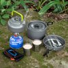 Odoland Camping Cookware Mess Kit, Lightweight Pot Pan Kettle with 2 Cups, Fork Spoon Kit Stainless Steel, gray for Backpacking, Outdoor Camping Hiking and Picnic