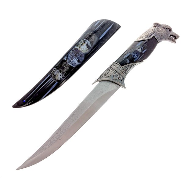 ASR Outdoor 13.5 inch Wolf Fixed Blade Collector's Hunting Knife with Ornamental Scabbard