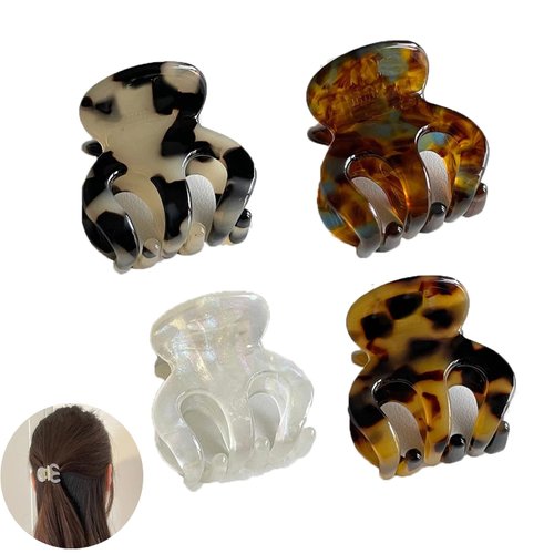 ArrErr 4 Pack Mini Hair Clips Tortoise Shell Leopard Grain 1.2'' Small Claws Pull Back Holder Grip Jaw Clip Barrette Hairpin Clamps for Women Girls Thin Thick Kawaii Hair Bangs