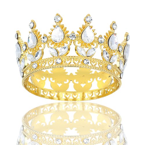 YARIEW Small Gold Crown for Little Girls Flower Bouquets Accessories Rhinestones Wedding Cake Topper Birthday Crown for Kids Cake Decorations Bridal Costume Hair Accessories Gifts