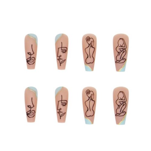 DANMANR Long Press on Nails Square French Fake Nails Full Cover Nude Acrylic False Nails for Women and Girls 24PCS (Light Blue)