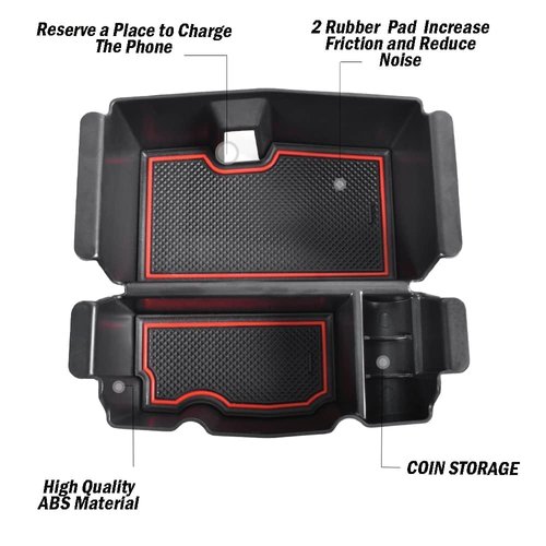 TACOBRO Center Console Organizer Compatible with Jeep Wrangler JL and JLU 2018-2023 2024 Accessories, Gladiator JT Truck 2020 2021 2022 2023 Insert Tray Armrest Storage Box (Not for JK/JKU), Red