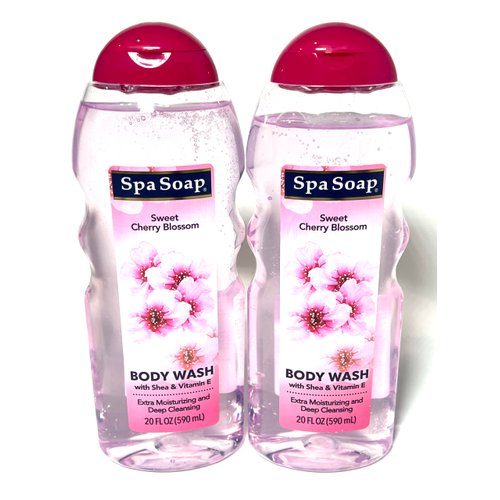 Spasoap Body Wash, With Soft Refreshing Scent Extra Moisturizing and Deep Cleansing with shea & Vitamin E (2 count) 20FL oz each; Body soap smooth feeling (Cherry Blossom)
