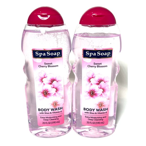 Spasoap Body Wash, With Soft Refreshing Scent Extra Moisturizing and Deep Cleansing with shea & Vitamin E (2 count) 20FL oz each; Body soap smooth feeling (Cherry Blossom)