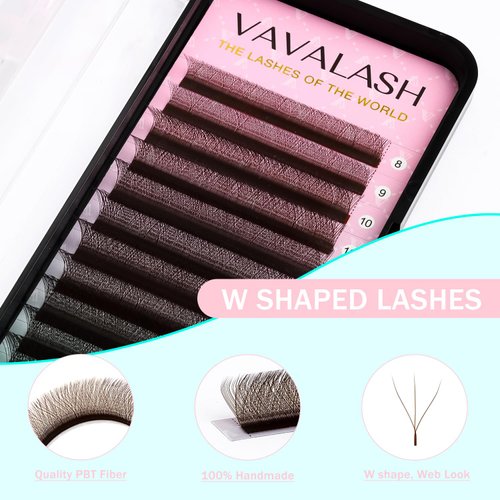 VAVALASH Brown W-shaped Eyelash Extension Brown 3D Premade Fans 0.07 D Curl Volume Lash Extensions Easy Fanning Lashes Matte Brown YY Lashes W Lashes(Brown-W-3D-0.07-D-8-15mm）