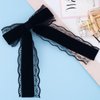 CustomyLife 1pcs Black Lace Hair Bow Clip Coquette Bow Barrettes with Long Tail Ribbon for Women Christmas Valentines Wedding Prom Gothic Decorative Accessories