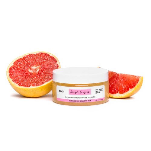 Simple Sugars 8oz Pink Grapefruit Body Cleansing Exfoliating Moisturizer - Formulated for Sensitive Skin, Eczema, Dry Skin, Psoriasis