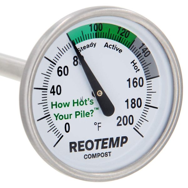 Reotemp 20 Inch Fahrenheit Backyard Compost Thermometer with Digital Composting Guide