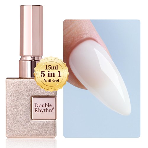 Double Rhythm 5 in 1 Milky Whtie Gel Nail Polish, Nail Strengthener Gel in a Bottle for Nail Thickening Extension Hard Glue Led UV Lamp (A-8 in 1-02)