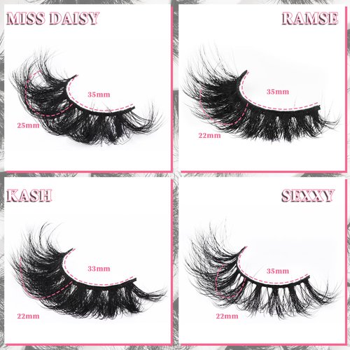Fluffy Lashes 4 Styles 22MM-25MM 3D False Eyelashes 20 Pairs Full Wispy Lashes 25 MM Long Volume Curly Fake Eyelashes Reusable Dramatic Thick Faux Mink Lashes Multipack Wholesale Pack, by Yaiseiko