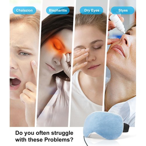 Aroma Season Heated Eye Mask, Warm Eye Compress for Dry Eyes, Moist Heat Therapy for Blepharitis, Dark Circle, Chalazion, Puffy Eyes (Blue)