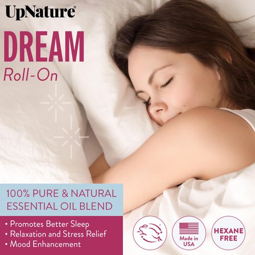 UpNature Dream Essential Oil Roll On Blend – Sleep Essential Oil for Good Night Sleep, Calming Oil, Aromatherapy Oil with Lavender Essential Oil and Chamomille Oil - Perfect Stocking Stuffer