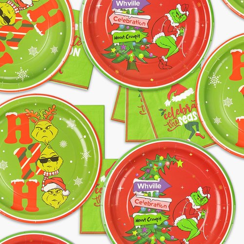 Guass Christmas Party Plates and Napkins Table Decorations - 32 Pack Christmas Paper Plates Party Decorations Dinnerware Set for Xmas Holiday Birthday Baby Shower Party Favors, Serve 16