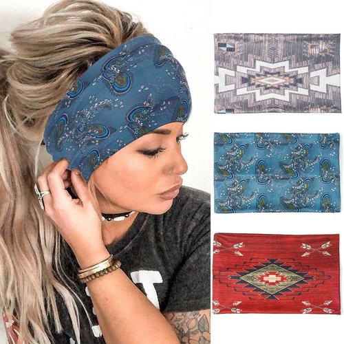 CAKURE Boho Headbands Wide Turban African Head Wraps Stretchy Hairbands Cloth Head Bands Floral Headband Hair Accessories for Women and Girls Pack of 3 (Type F)