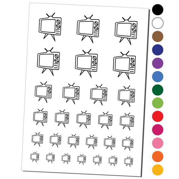 Retro TV Television Temporary Tattoo Water Resistant Fake Body Art Set Collection - Red (One Sheet)