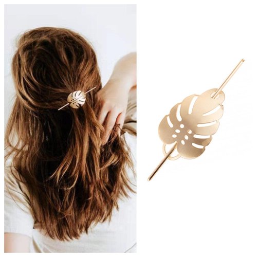 Iaceble Bohemia Hollow Leaf Hair Stick Barrette Leaf Hairpin Hairclip Gold Metal Bun Holder Clips Minimalist Leaf Hair Fork Pins Decorative Hair Accessories for Women and Girls Headdress