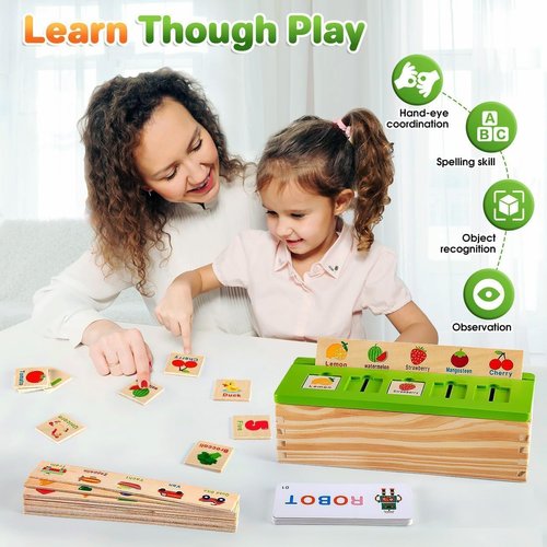 Wooden Educational Toys for Toddlers 3 4 5: Montessori Sorting Toys for 3-5 Years Old Kids - Spelling, Cognition & Matching Game for Preschool Learning Activities - Birthday Gifts for baby Boy Girl