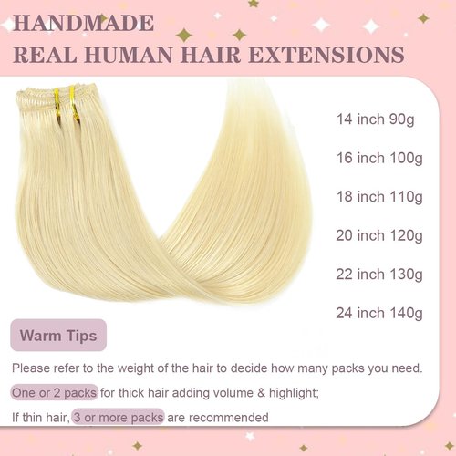 Hair Extensions Clip in Bleach Blonde Hair Extensions Real Human Hair 18inch 110g 7pcs Double Weft 12A Natural Hair Straight Thick Hair Extensions