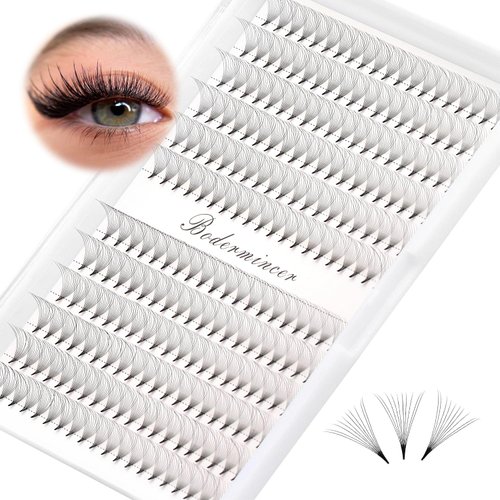 Dedila Short Stem Nature Long 10D Premade Fans Dramatic Volume Eye Lashes Extensions Thickness 0.07mm D Curl Soft and Light Weight Individual False Eyelashes Cluster (14MM)