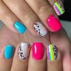 24Pcs Short Square Press on Nails Rainbow Colors Nails Press Ons with Black Leopard Print Design Fake Nails Reusable Artificial Nails Full Cover Stick on Nails Summer Manicure for Women Girls
