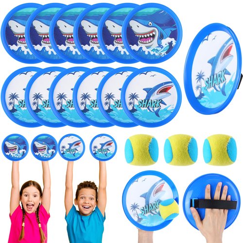 JellyArch 18 Pcs Shark Toss and Catch Ball Set Outdoor Toys Summer Beach Toys Toss and Catch Paddle Game Set Catch Game Toys for Playground Camping Yard School Outdoor Games