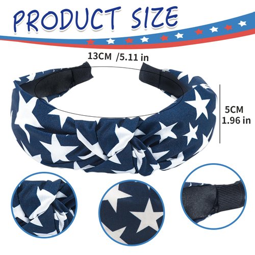 Fulasiteu Hairband, 6pcs 4th of July Headband for Women, Fourth of July Red White and Blue Knotted Wide Top Knot American Flag Patriotic Headbands, Memorial Independence Day Party Favors