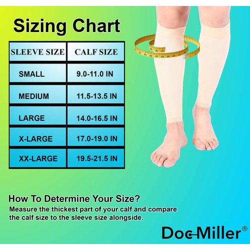 Doc Miller Calf Compression Sleeve 1 Pair 15-20 mmHg Firm Support Graduated for Sports Running Recovery Shin Splints Varicose Veins (Pale Skin, M)