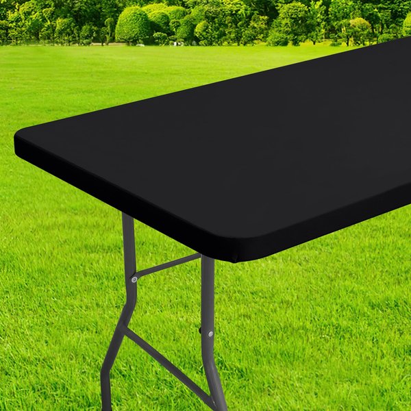 homing Rectangle Table Cloth Cover, Waterproof Polyester Elastic Fitted Tablecloth, Fits for 6 Foot Folding Tables, Washable Table Protector for Picnic, Camping, Outdoor (Black, 30"x72")