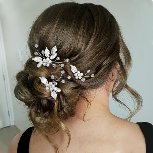 Asooll Pearl Bride Wedding Hair Pin Silver Flower Bridal Headpiece Rhinestone Crystal Hair Accessories for Women and Girls(Pack of 3)