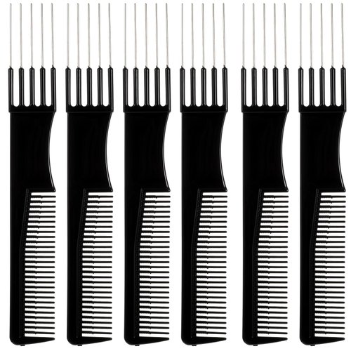 6 Pcs Lift Teasing Combs Hair with Metal Pick Teasing Comb with Metal Pick Double-Head Teasing Combs for Women Salon Styling Comb for Hair PickingDetangling and Fluffing(Black)