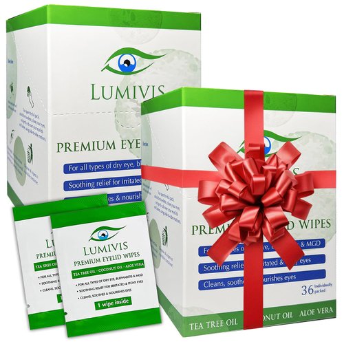 Lumivis Eyelid & Eyelash Wipes with Tea Tree Oil 72 Pcs - Daily Eye Cleanser for Blepharitis, Itchy, Stye Eyes - Individually Wrapped, Natural Makeup Remover