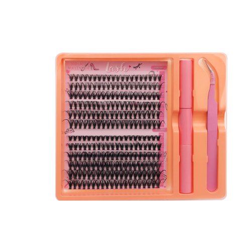 Generic Femcye 30P 40P Cluster Lashes Kit Diy Extension Tweezer Trays Paper Box Brush Diy Lash Clusters Individual Lashes 280 pieces C+D CURL MIX, Pink